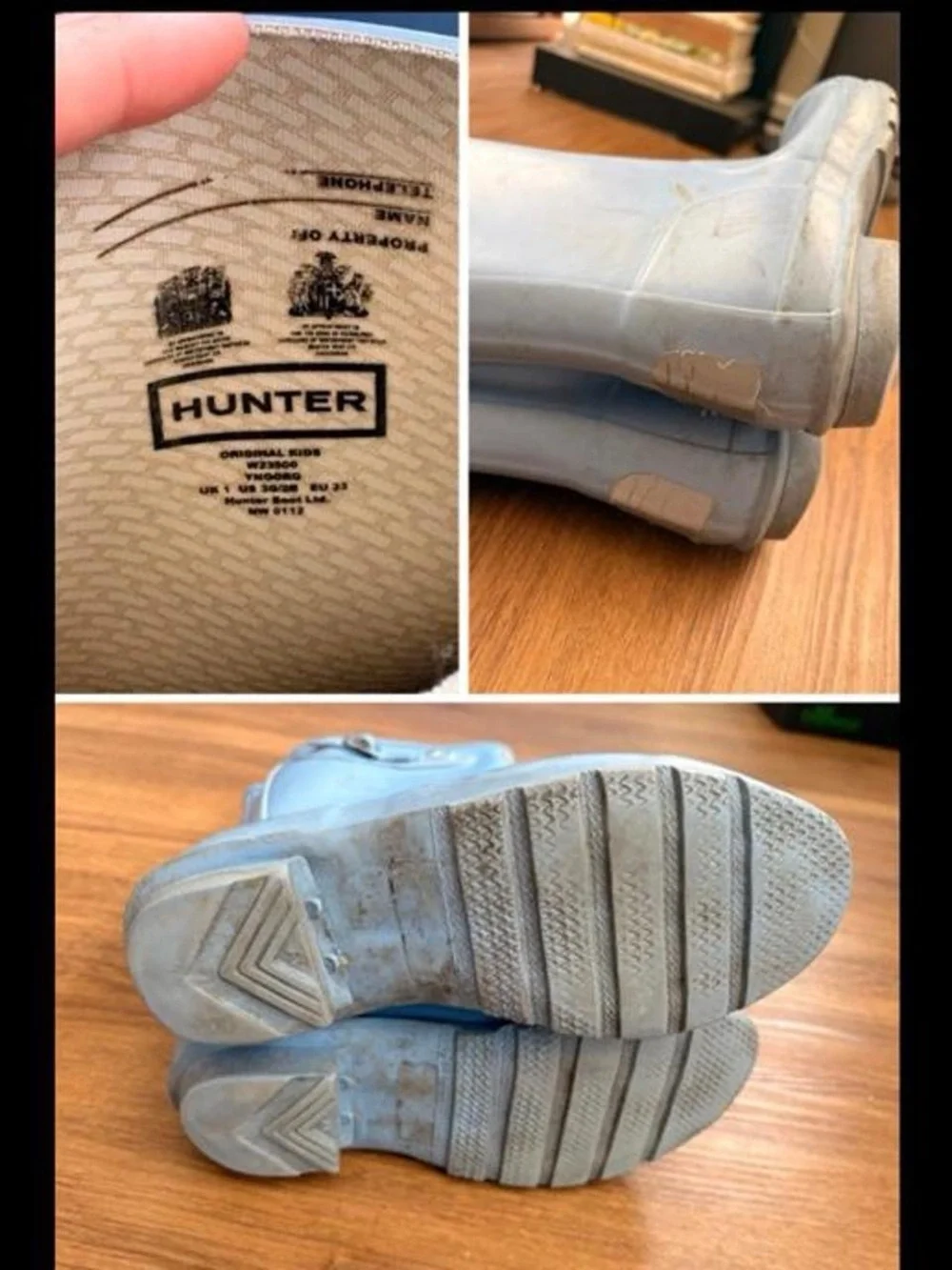 Hunter baby blue rain boots size US 3G